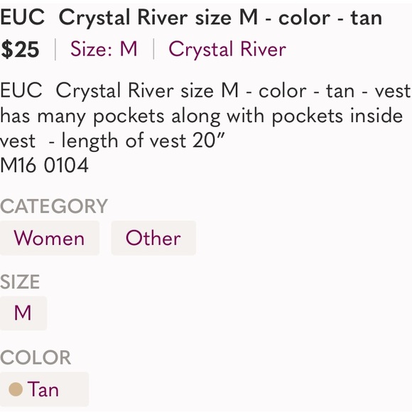 Excellent Preowned Condition Crystal River Fishing Vest Size Medium. Very nice - Picture 7 of 7